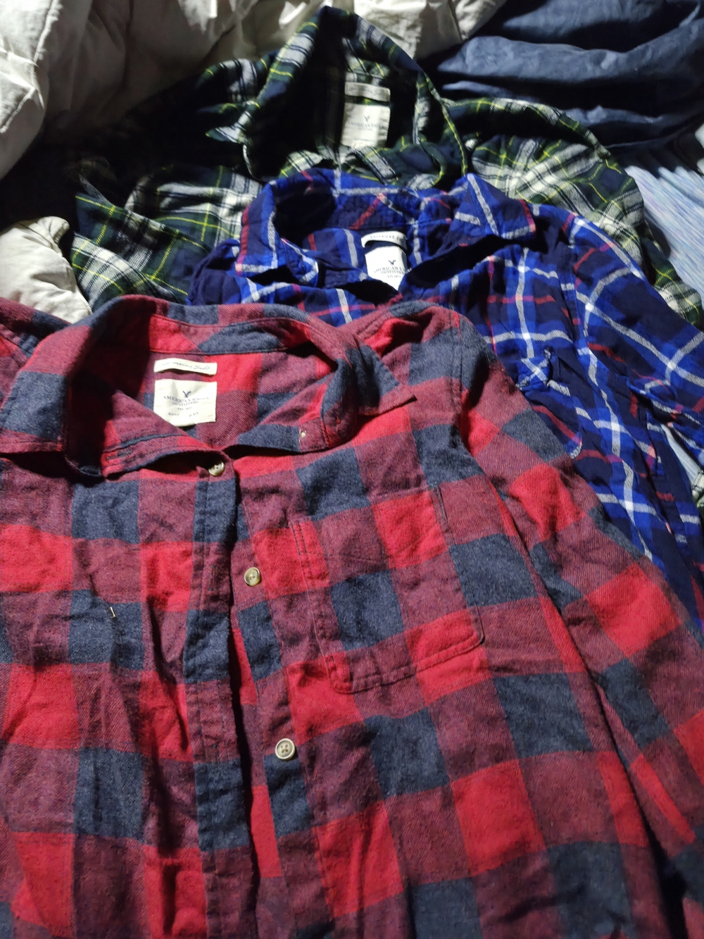 American Eagle Outfitters Red and Black Plaid Flannel Shirt - Men